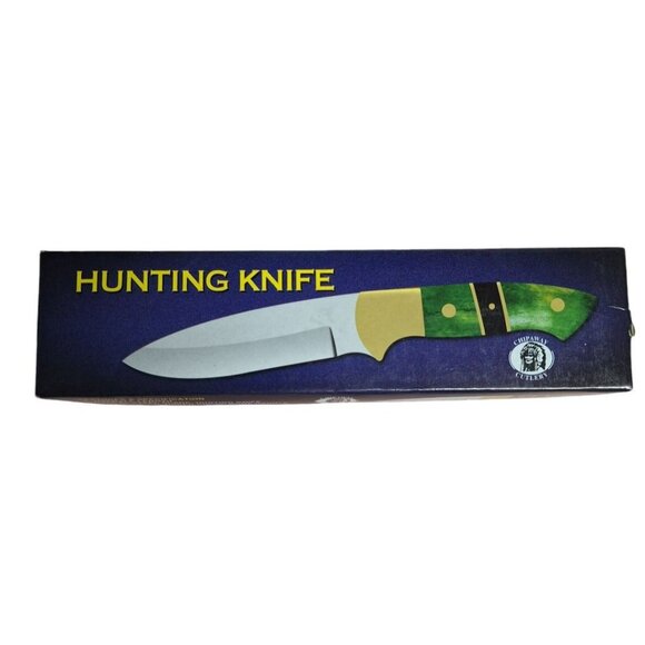 Chipaway Cutlery Hunting Knife Green Handle Leather Sheath 9 Inch Length Steel - Picture 3 of 9